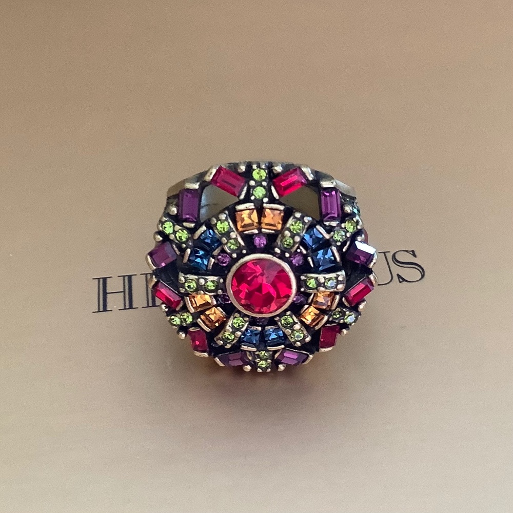 Heidi Daus Crystal Cocktail Ring Red Multi SZ 8